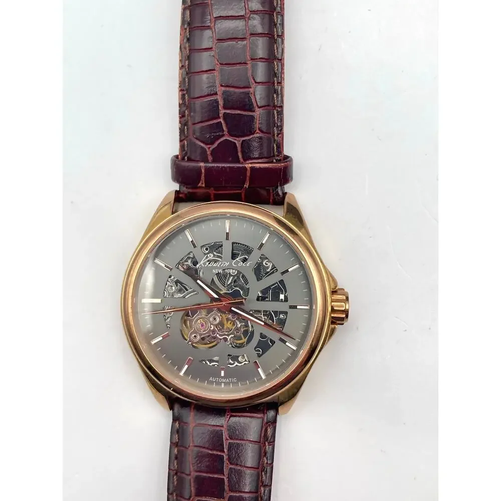 Kenneth Cole KC1549  Mens Automatic Watch 42mm Skeleton Back - WR  Leather Strap - Picture 6 of 13